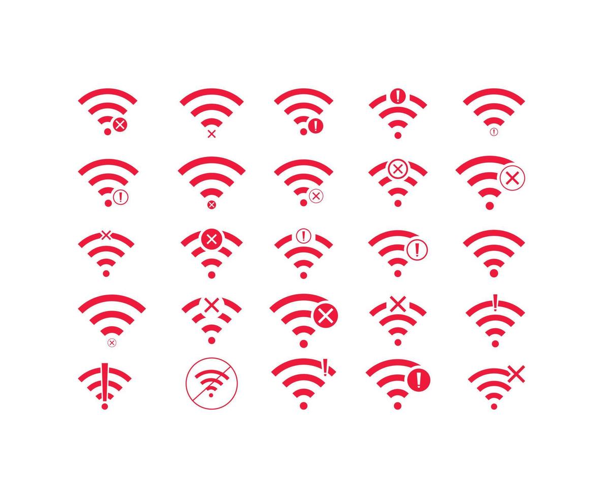 Set of no Wifi wireless icon vector red color