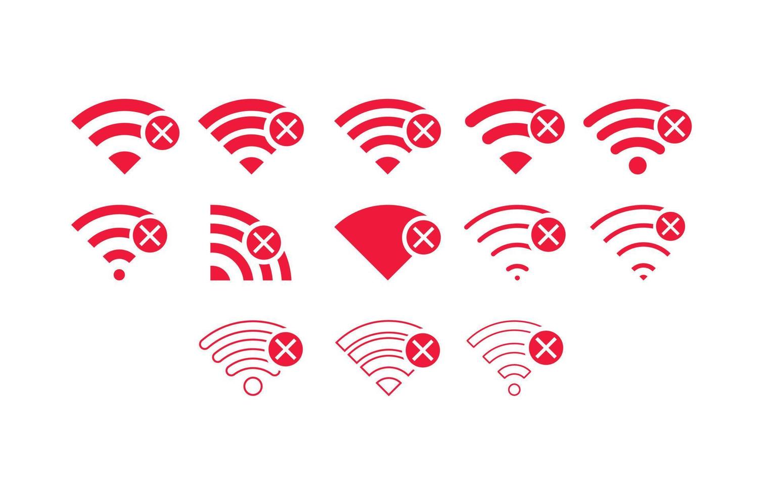 conjunto de conexiones inalámbricas sin wifi icono signo vector color rojo