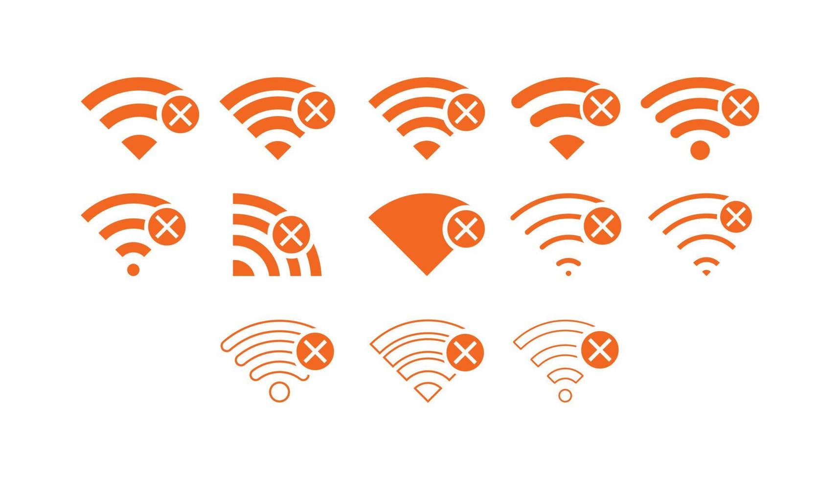 Set of No wireless connections icon sign vector orange color