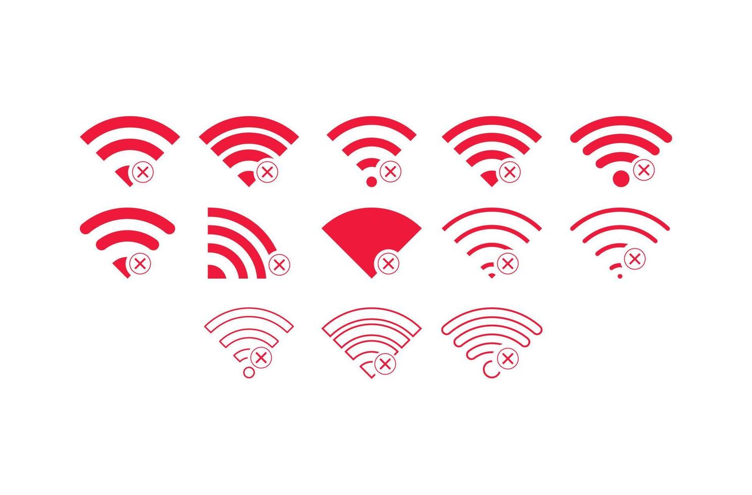 conjunto de conexiones inalámbricas sin wifi icono signo vector color rojo