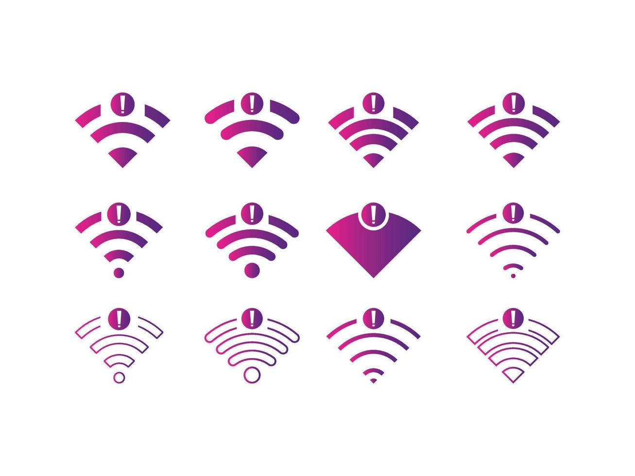 Set of no Wireless network sign symbol icon gradient color vector