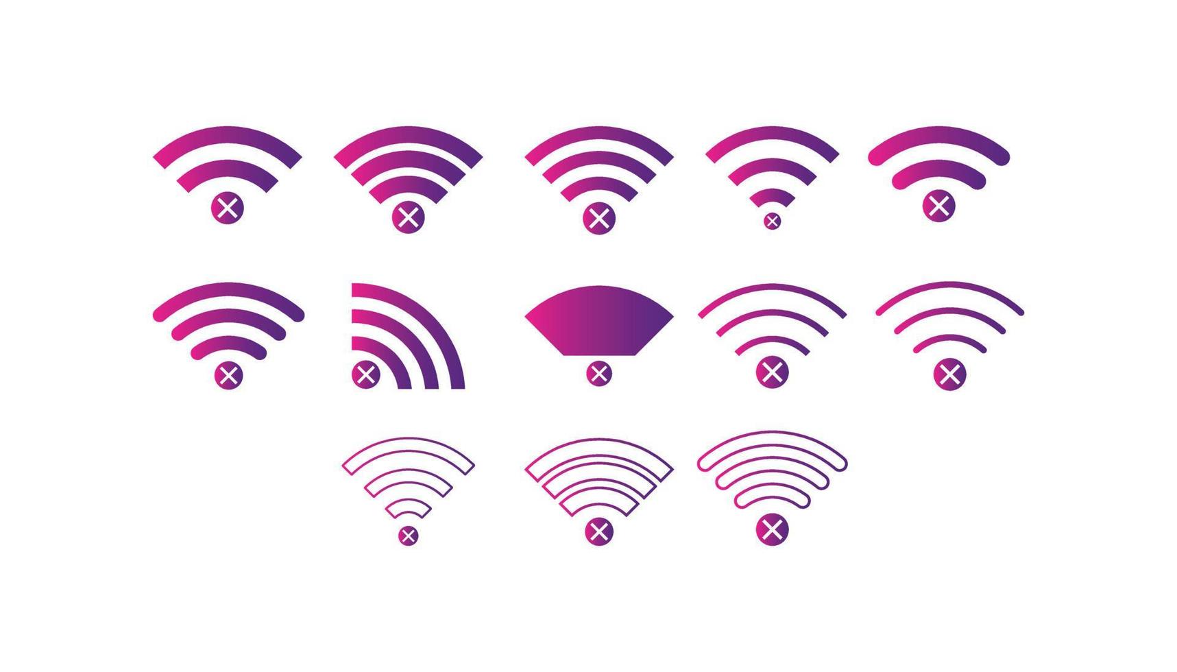 Set of no Wireless network sign symbol icon gradient color vector