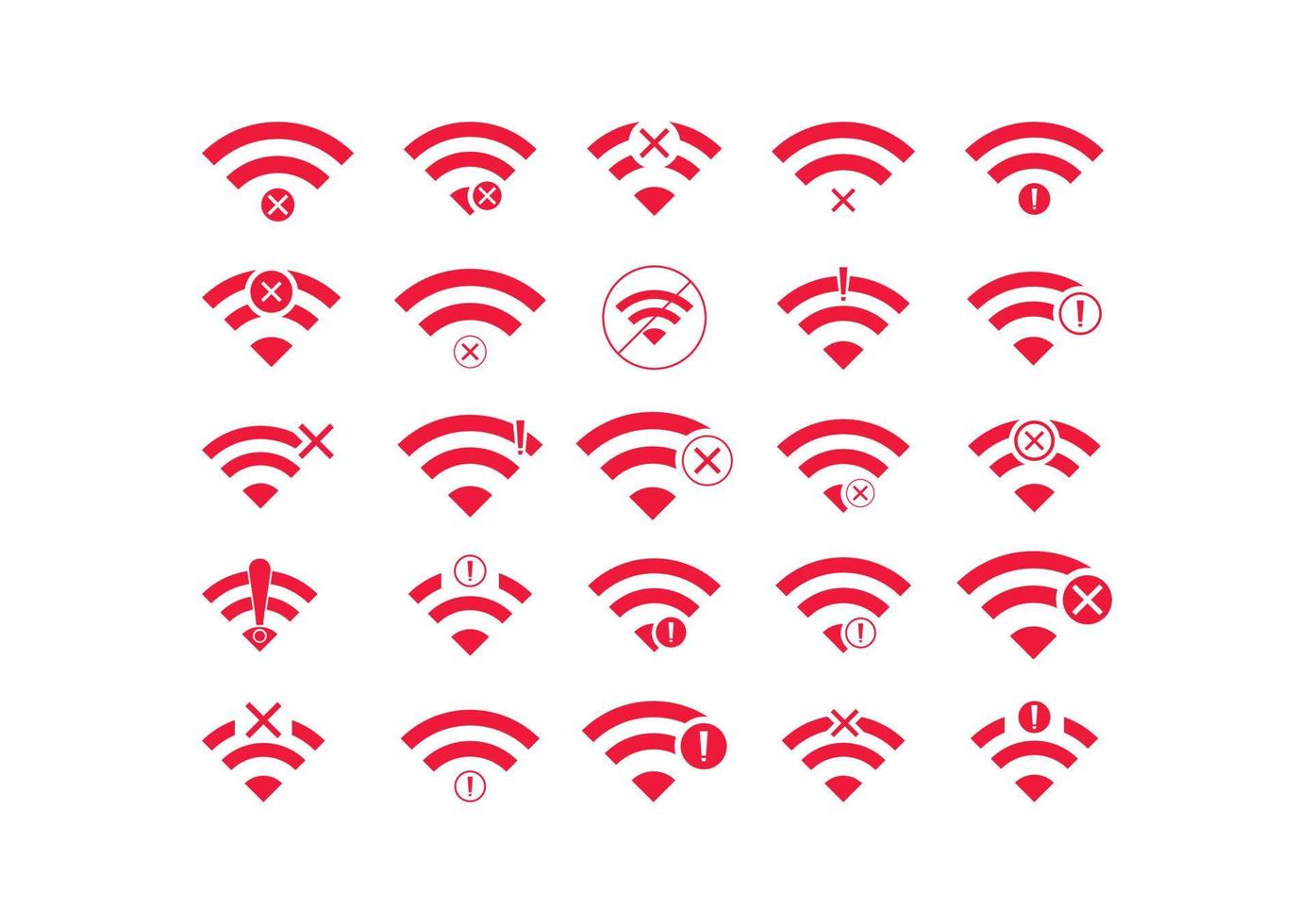 conjunto de color rojo de vector de icono inalámbrico sin wifi