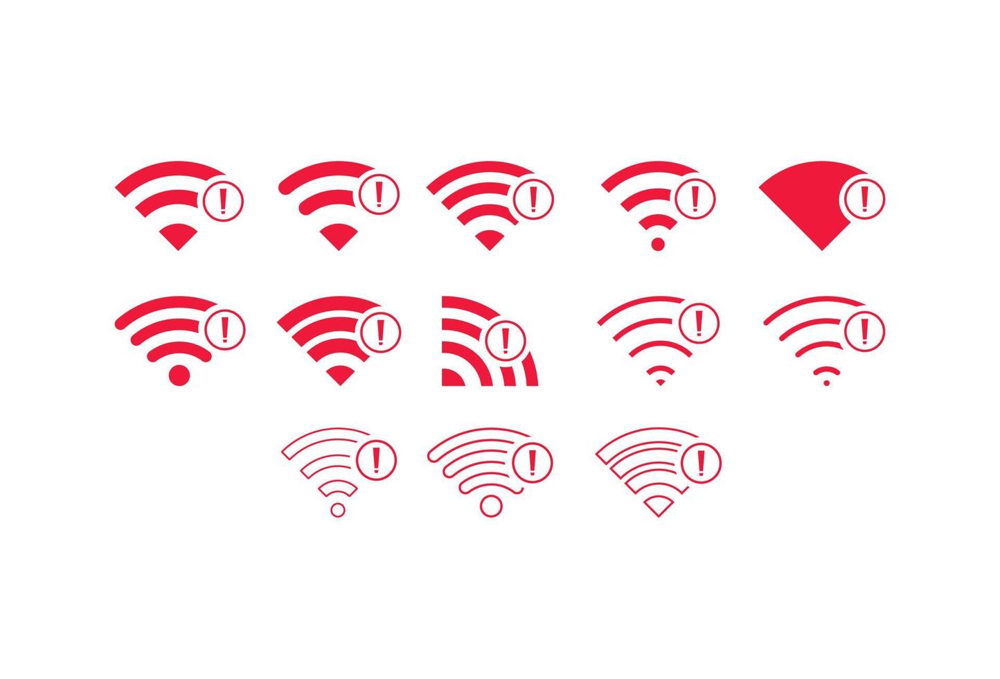 conjunto de conexiones inalámbricas sin wifi icono signo vector color rojo