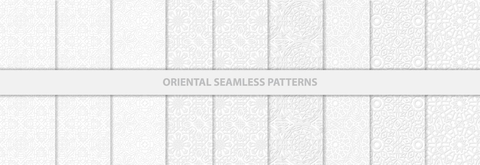 Collection of elegant seamless white pattern vector background.