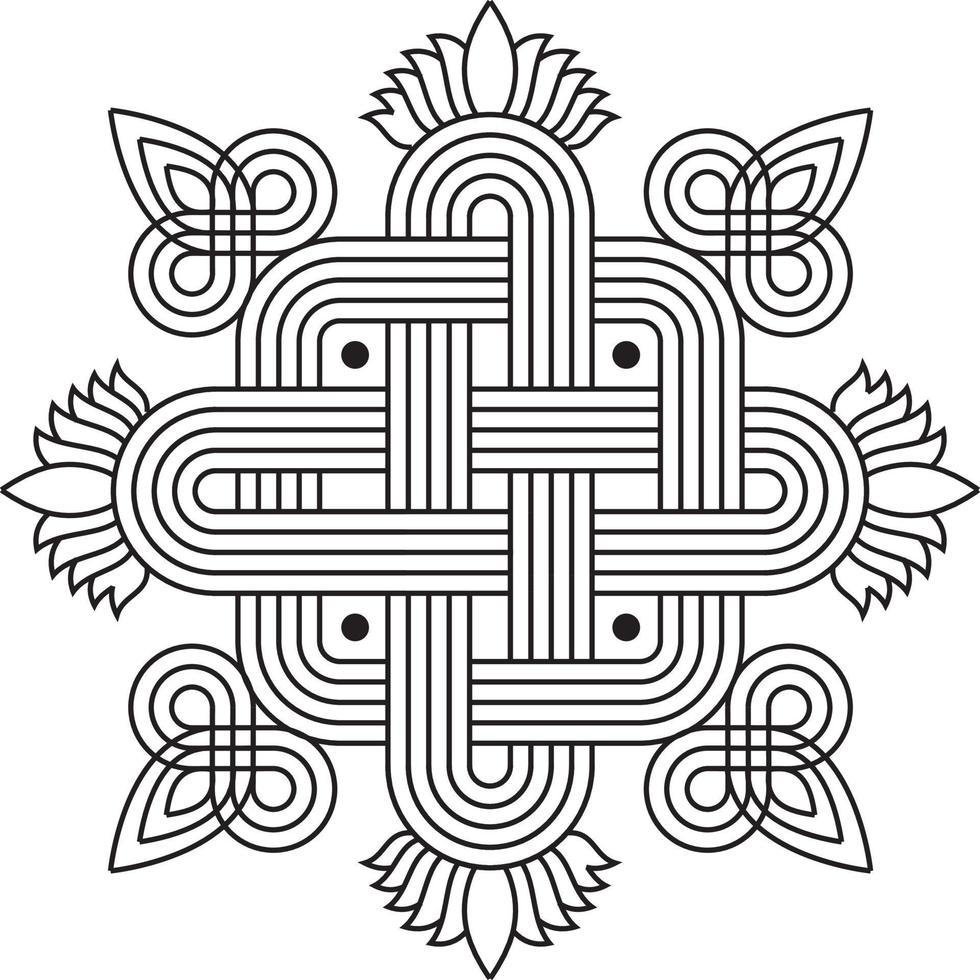 rangoli tradicional y cultural indio, alpona, kolam o paisley vector line art. arte de bengala india. para impresión textil, logo, papel pintado