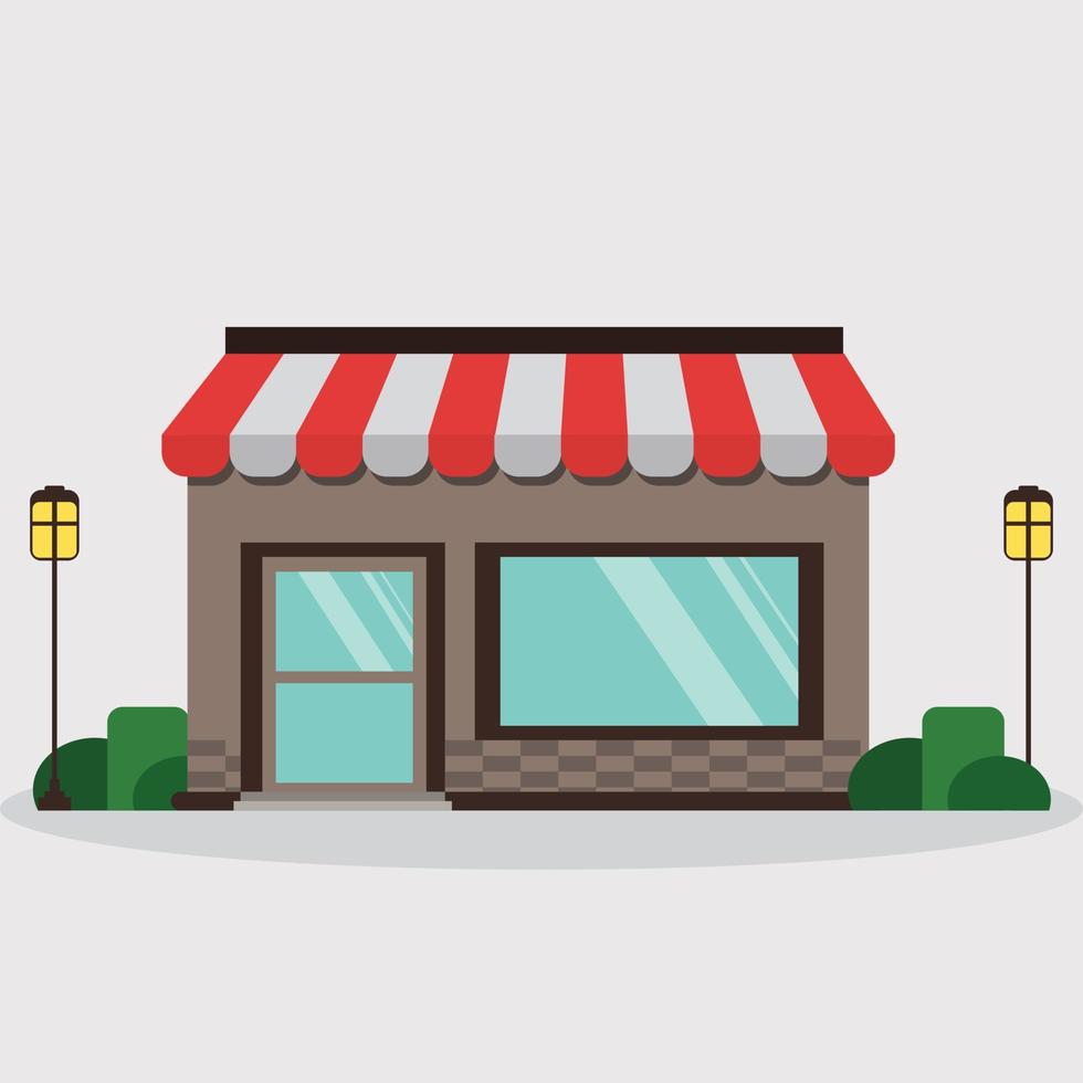Park street shop with bushes. Urban spring summer landscape. Coffe in outdoor. Cafe shop exterior. Flat cartoon vector illustration free