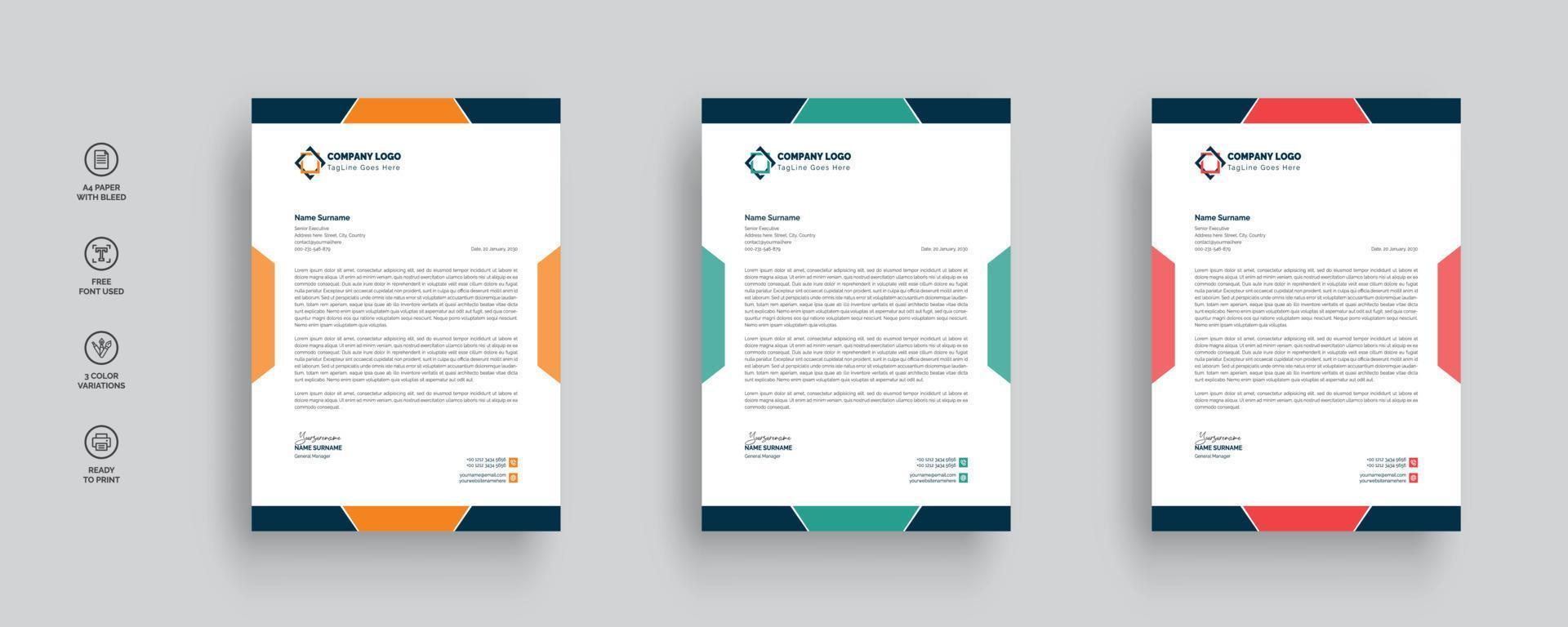 Professional business letterhead template design vector