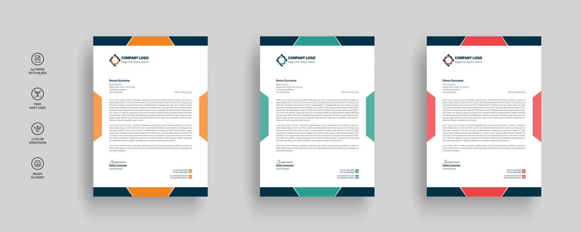 Professional business letterhead template design vector