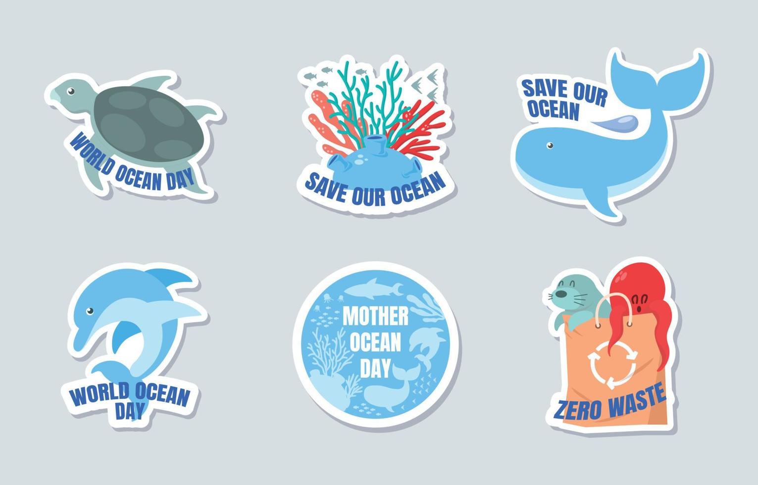 Mother Ocean Day Sticker Set Design vector