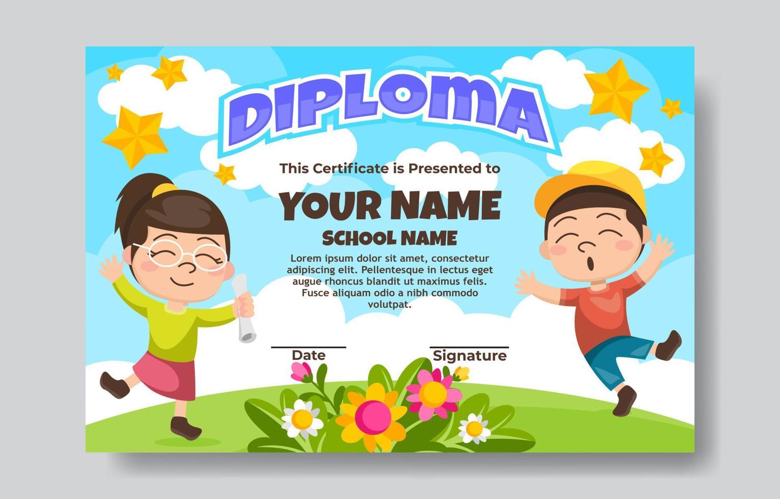 Certificate of Kindergarten Graduation Template vector