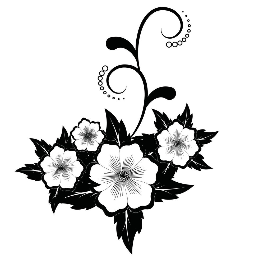 vector black silhouettes of flowers isolated on a white background.