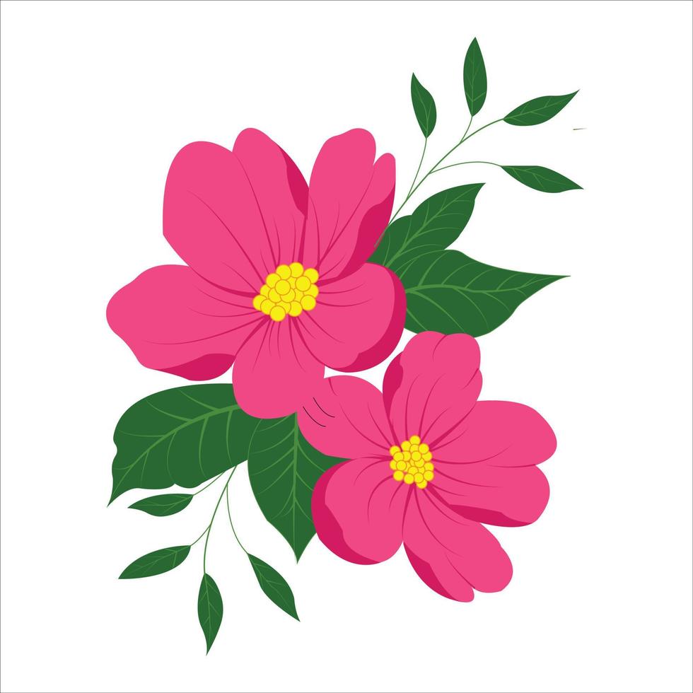 flor rosa con dibujo de hojas verdes sobre fondo blanco 5424335 Vector en  Vecteezy