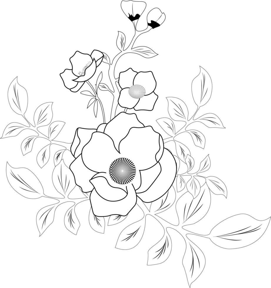 Dog roses flowers drawing illustration on white background. vector