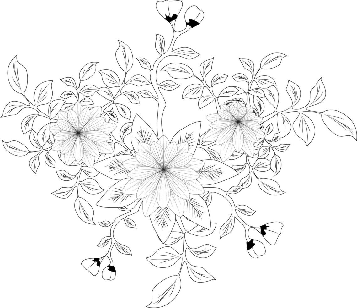 dibujo de flores y boceto con arte lineal sobre fondos blancos. vector