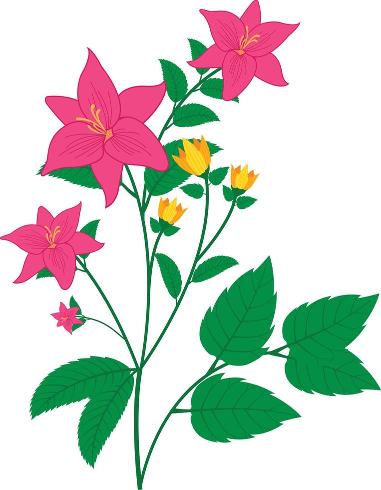 pink flowers and leaves scattered on white background vector