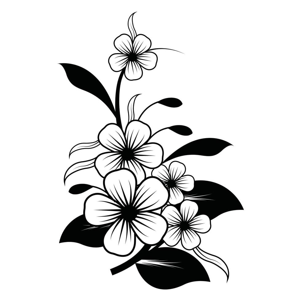 flores de magnolia dibujando y dibujando con arte lineal sobre fondos blancos. vector