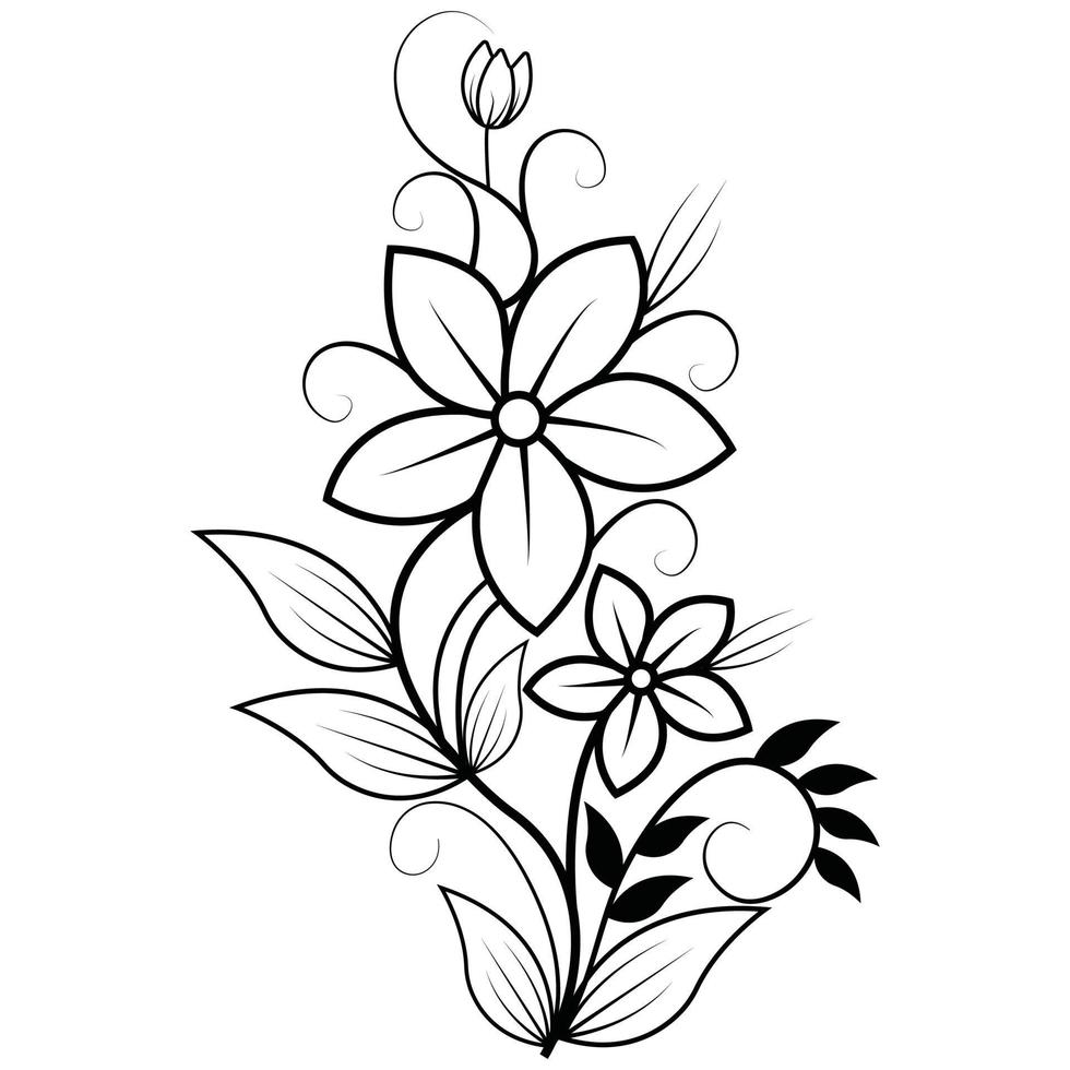 patrón de elegancia con flores narciso con hojas y hierba. silueta negra sobre fondo blanco. ilustración vectorial vector