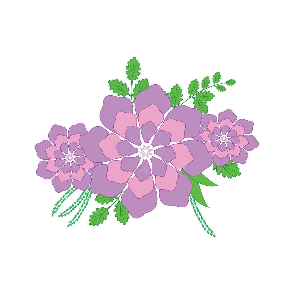 bouquet. Spring flowers and greens. Floral element for cards. Handmade illustration. vector