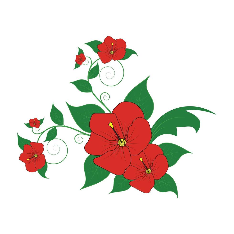 Vector designer flower red natural leaves herbs in watercolor style. Decorative beauty elegant illustration for design