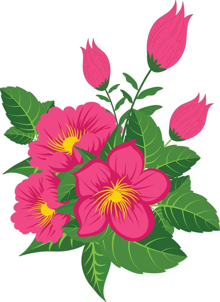 Bouquet with red and pink zinnia isolated on white background vector