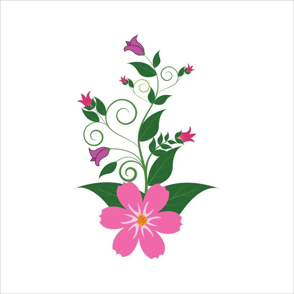 rosas y flores lindas de dibujos animados, ramas lilas y ramo de hojas sobre fondo blanco. ilustración acuarela dibujada a mano. vector
