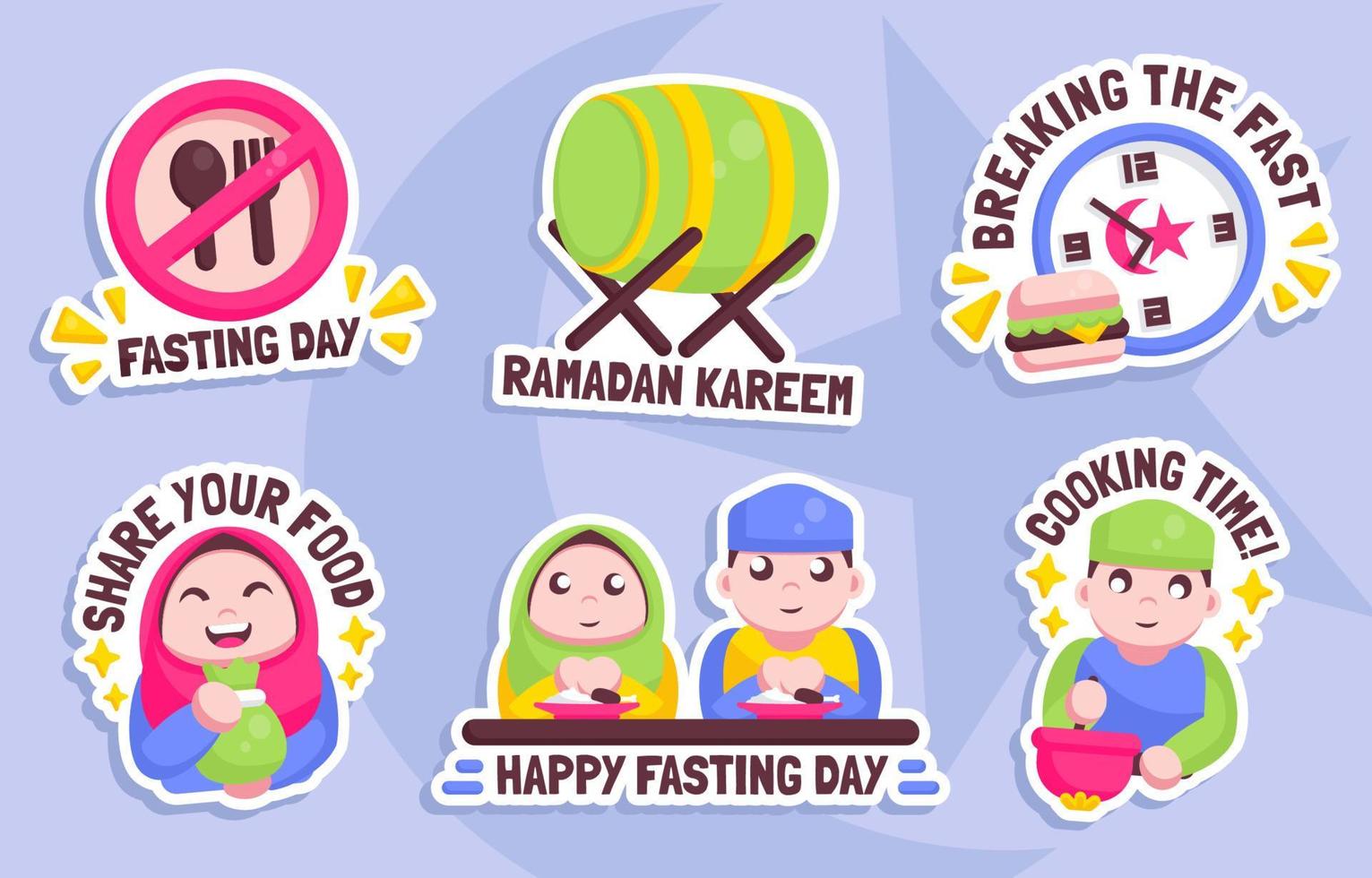 Fasting Sticker Concept With Cute Character vector