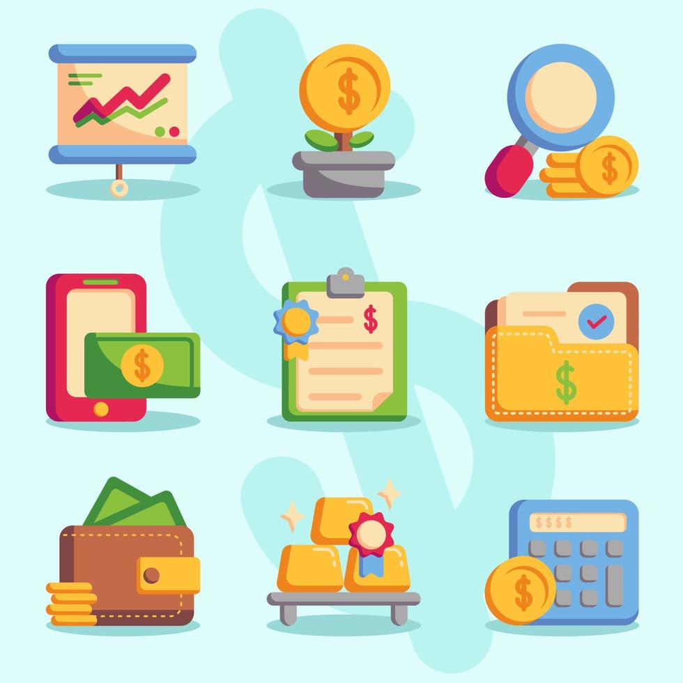 Colorful Financial Literacy Icon Set Concept vector