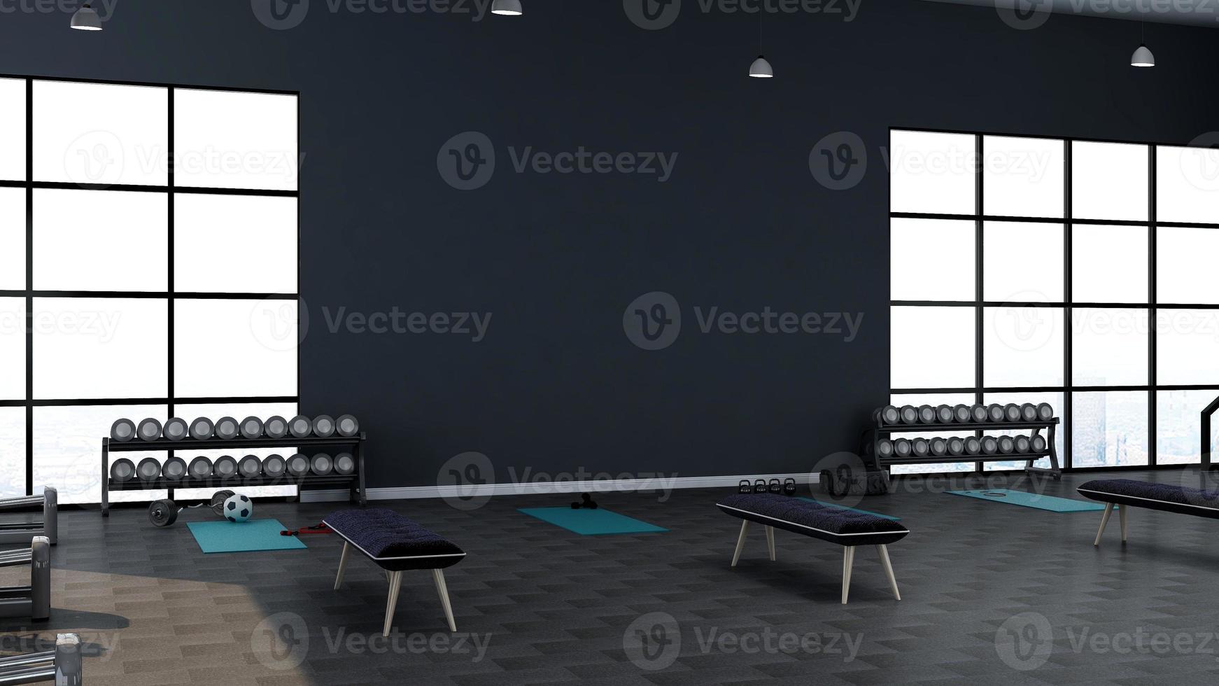 3d render modern fitness or gym room wall mockup photo