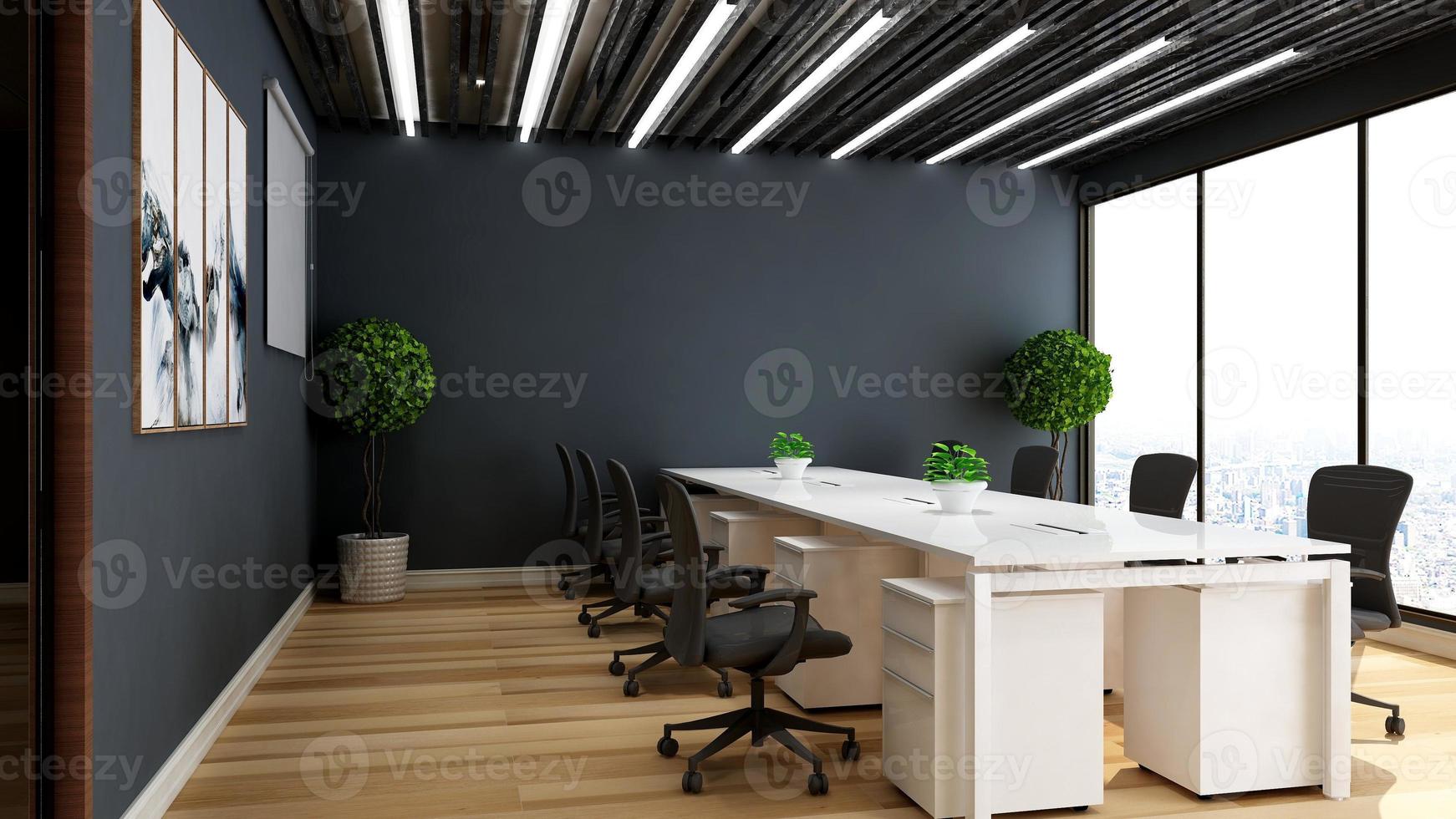 3D render office design - modern meeting room mockup with black and white concept photo