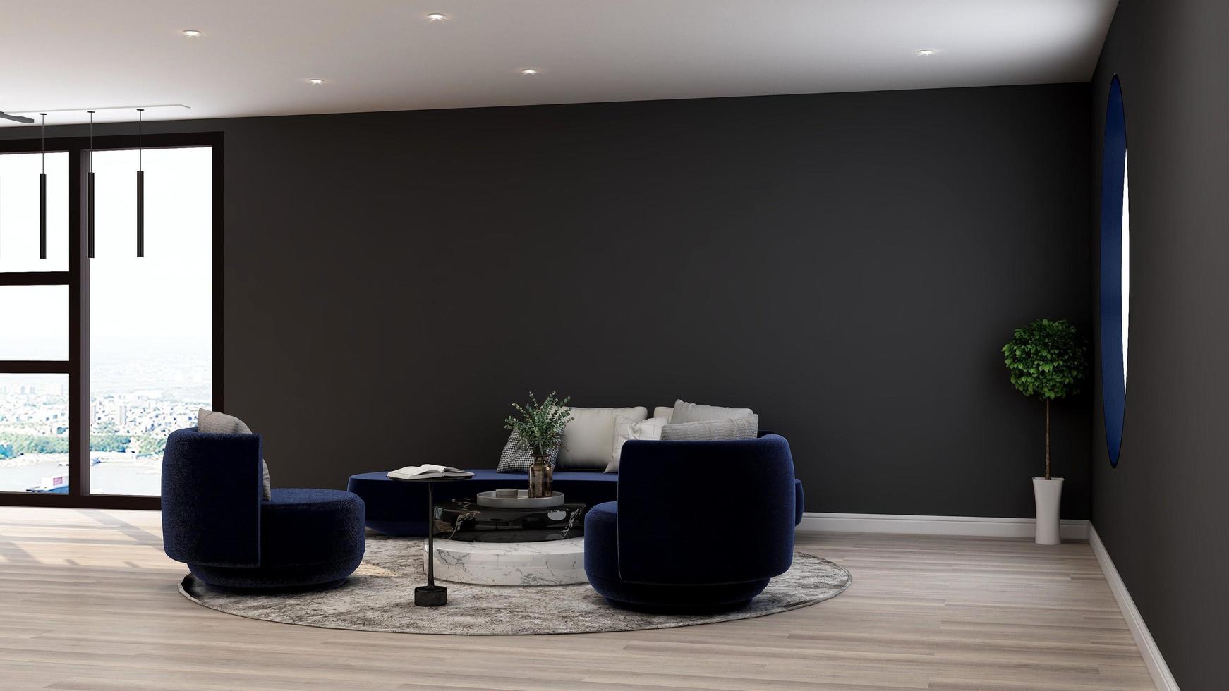 3d render executive lounge wall mockup design photo