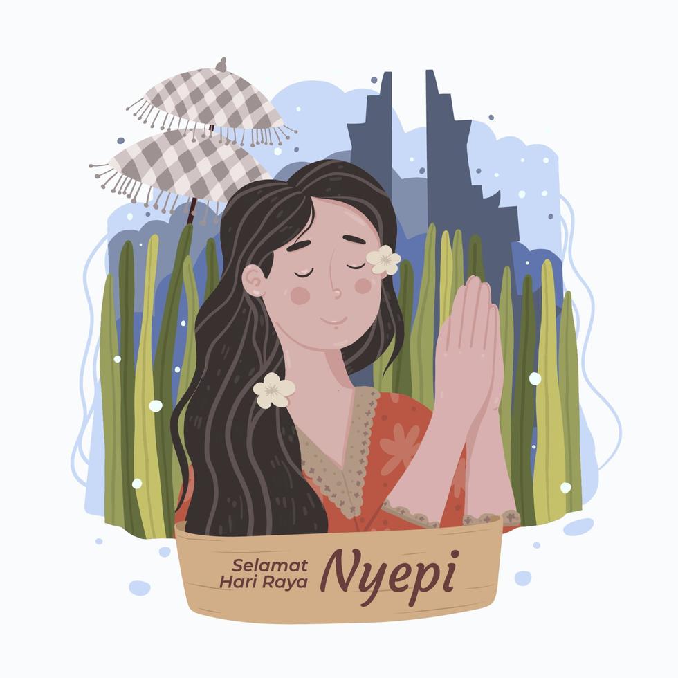 niñas balinesas realizan rituales en el día nyepi vector