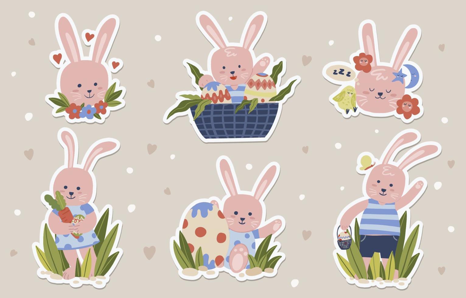 Easter Pink Bunny Stickers vector