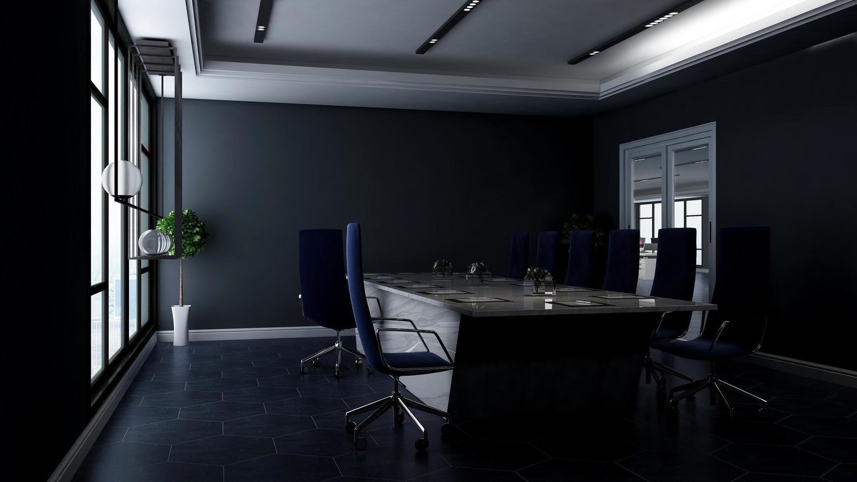 3D render office design - modern meeting room mockup with black and white concept photo