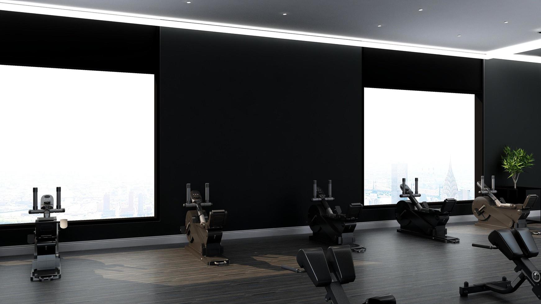 3d render modern fitness or gym room wall mockup photo
