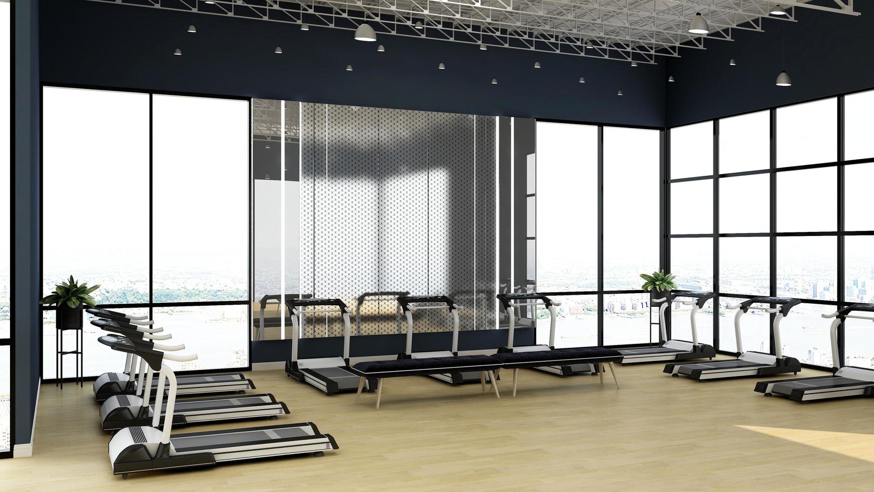 3d render modern gym interior design wall mockup photo
