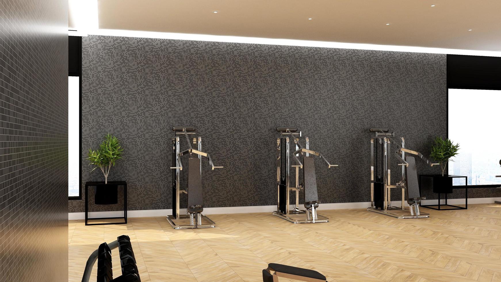 3d render modern gym interior design wall mockup photo