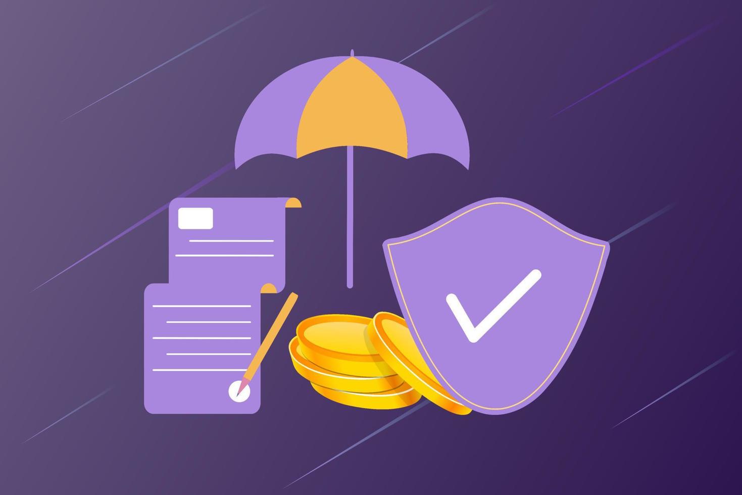 Health insurance. Concept of medical insurance and life insurance. Protection of health and life of people with document of insurance. Healthcare, finance and medical service. Flat vector illustration