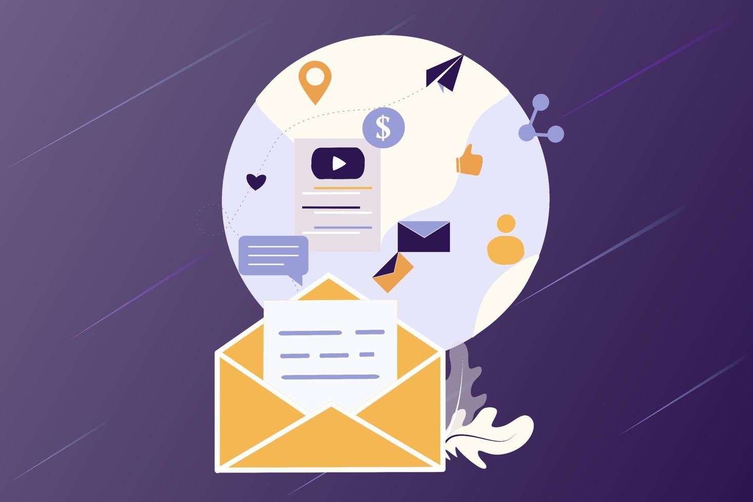 Flat illustration for email marketing, digital marketing, ecommerce, social media marketing, social network, business, promotional materials, ads. Modern vector concept for web and mobile development.