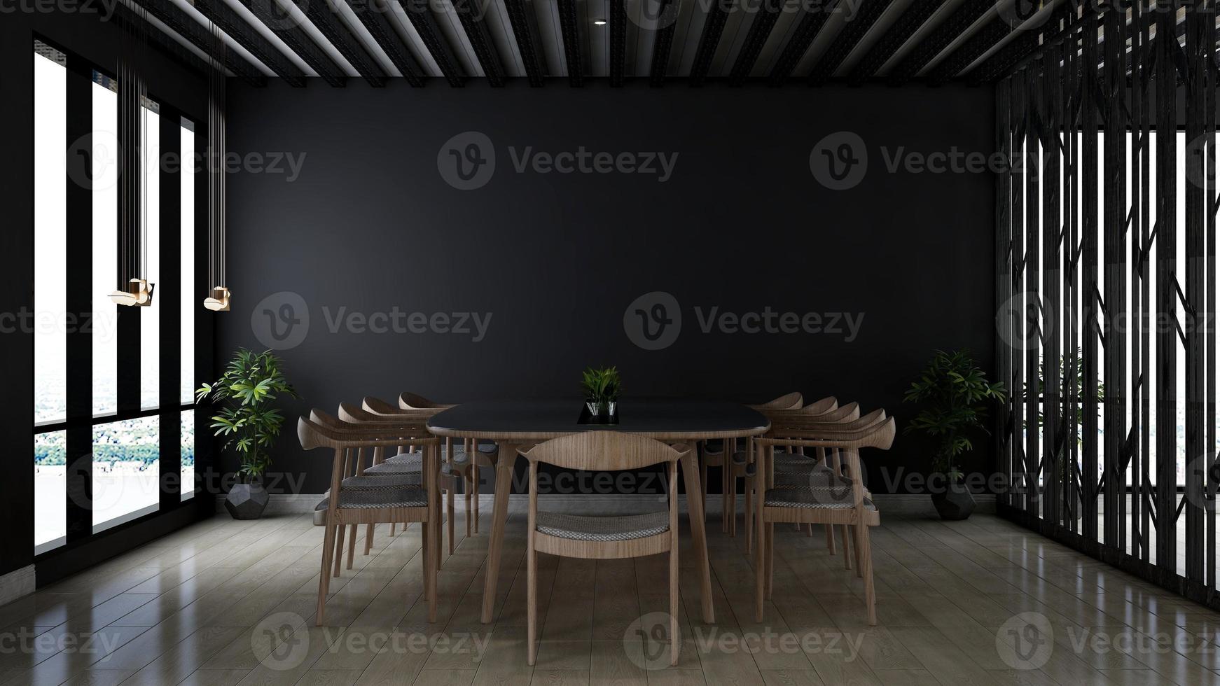 3D render office design - modern meeting room mockup with black and white concept photo