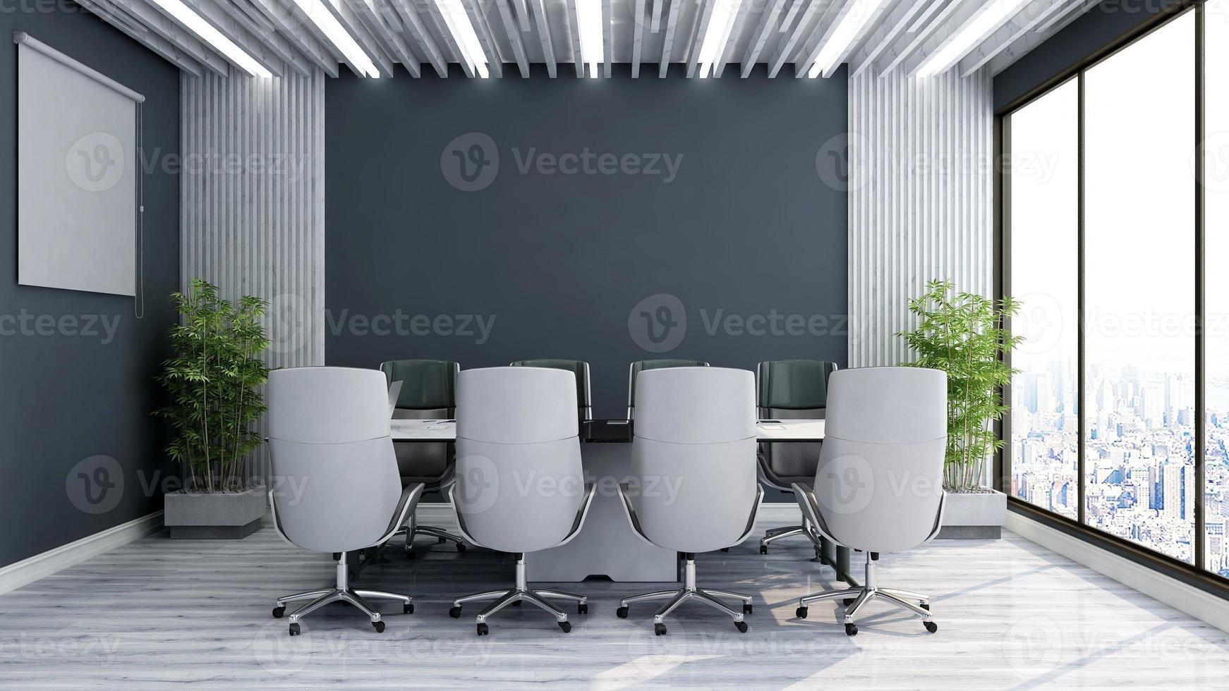 3D render office design - modern meeting room mockup with black and white concept photo