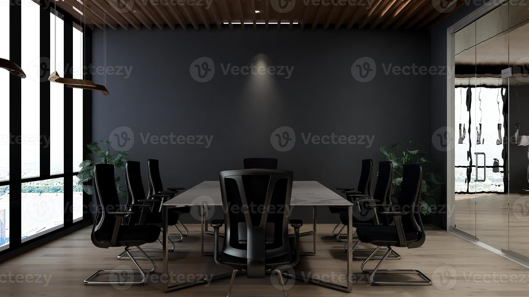 3D render office design - modern meeting room mockup with black and white concept photo
