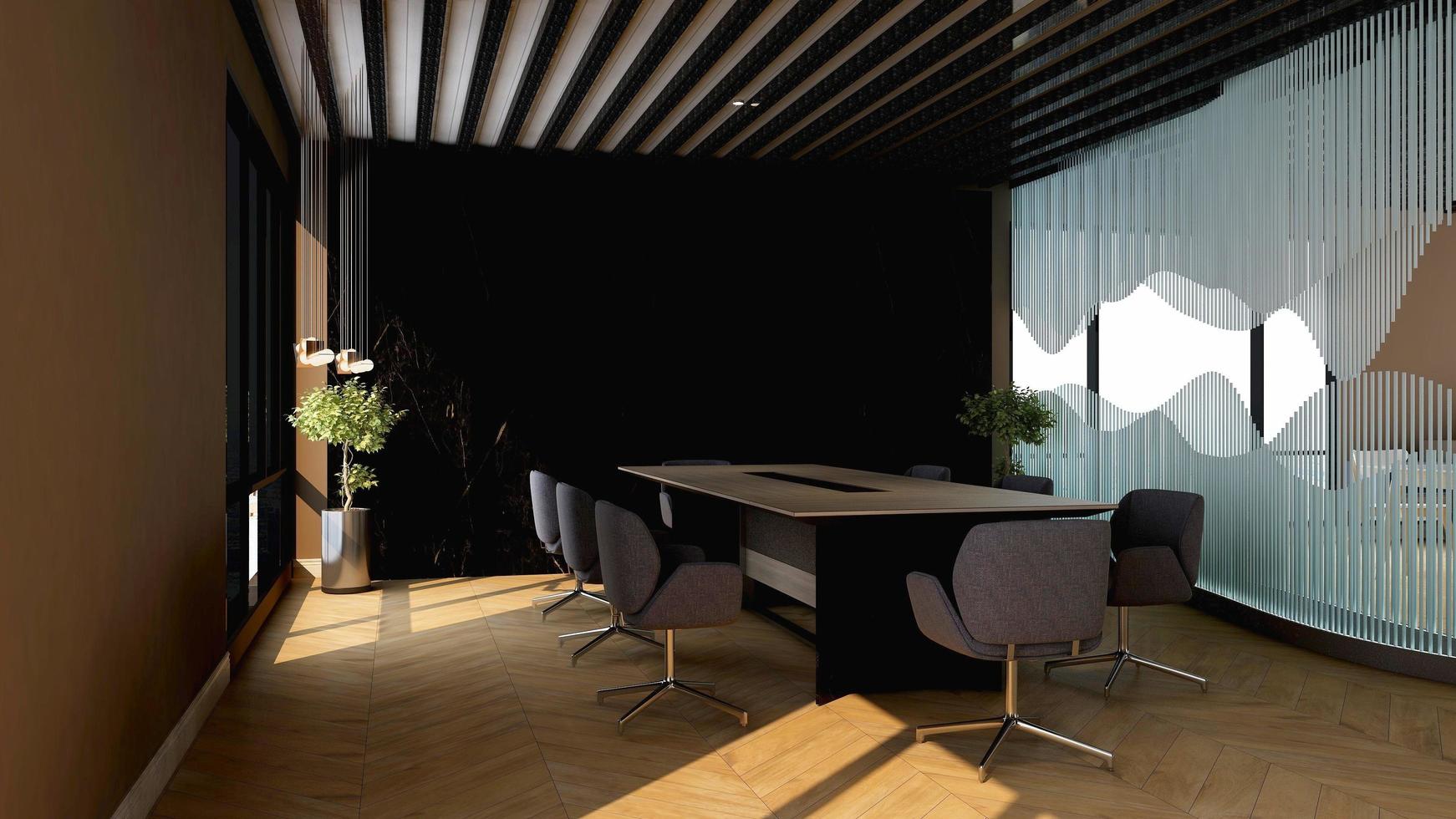 3D render office design - modern meeting room mockup with black and white concept photo