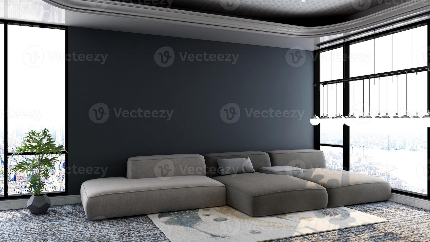 3d render guest lounge wall mockup design with modern minimalist interior design concept photo