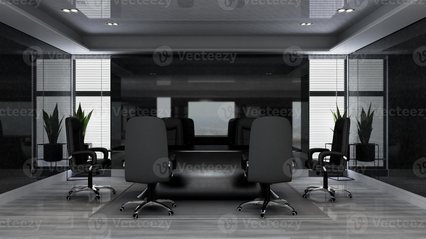 3D render office design - modern meeting room mockup with black and white concept photo