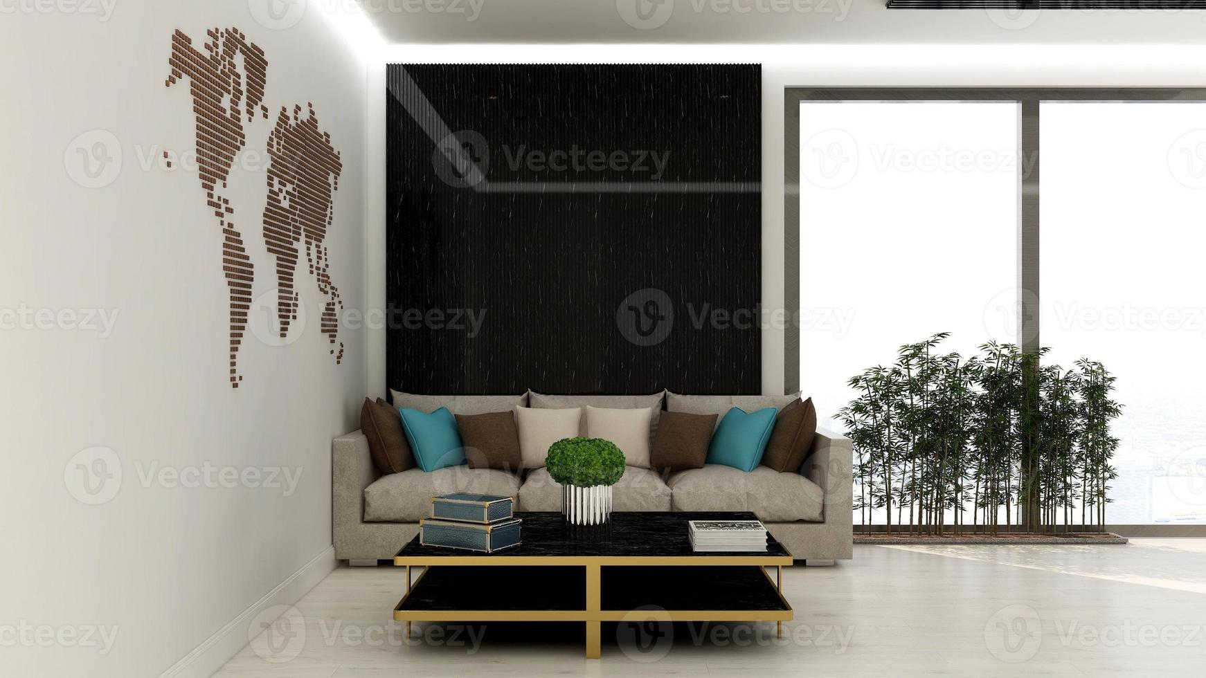 3d render executive lounge wall mockup design photo