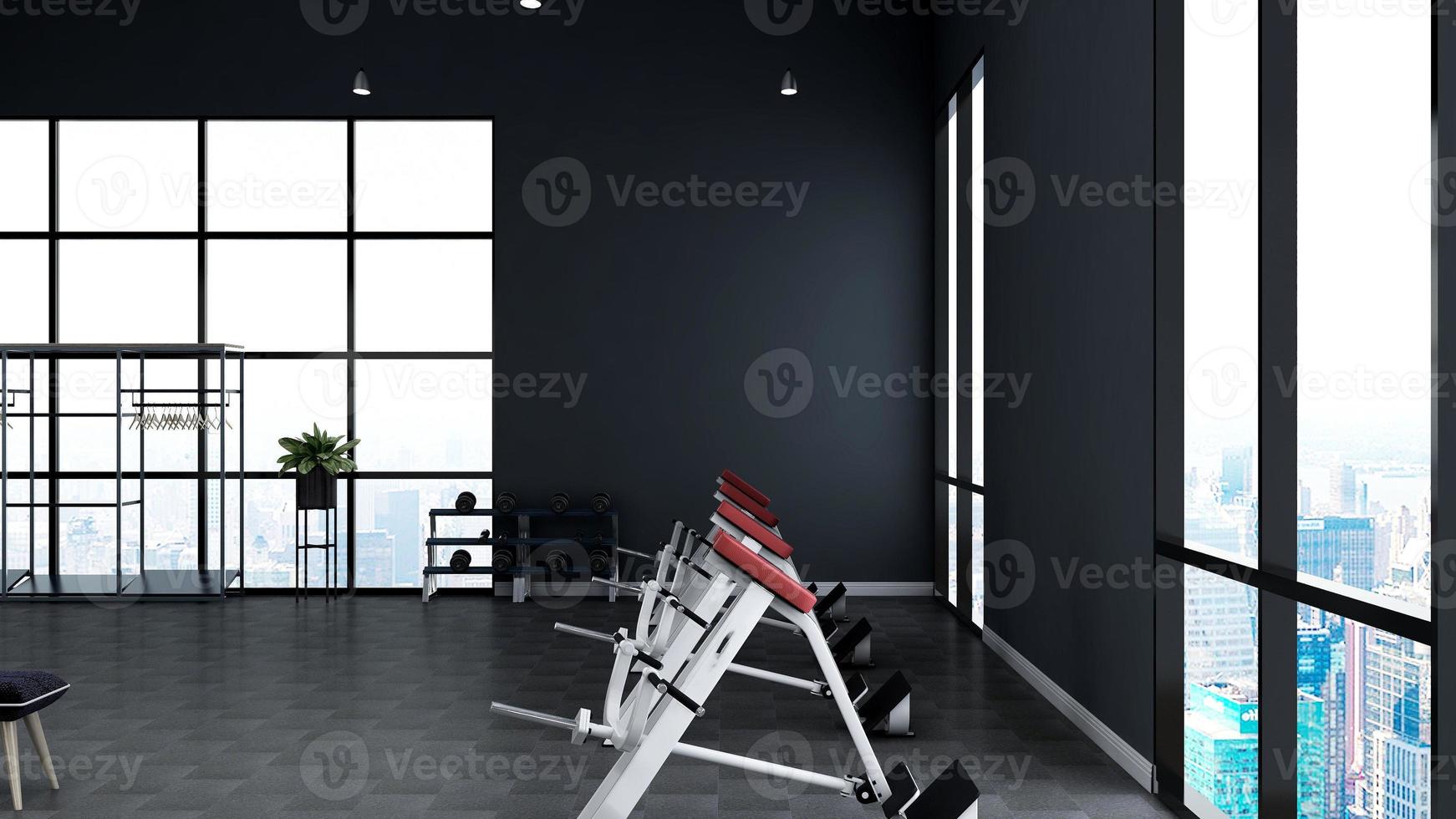 3d render modern fitness or gym room wall mockup photo