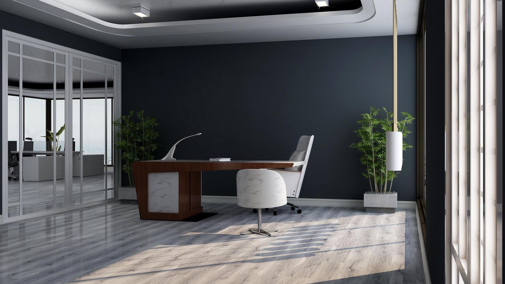 3d office minimalist room with wooden design interior photo