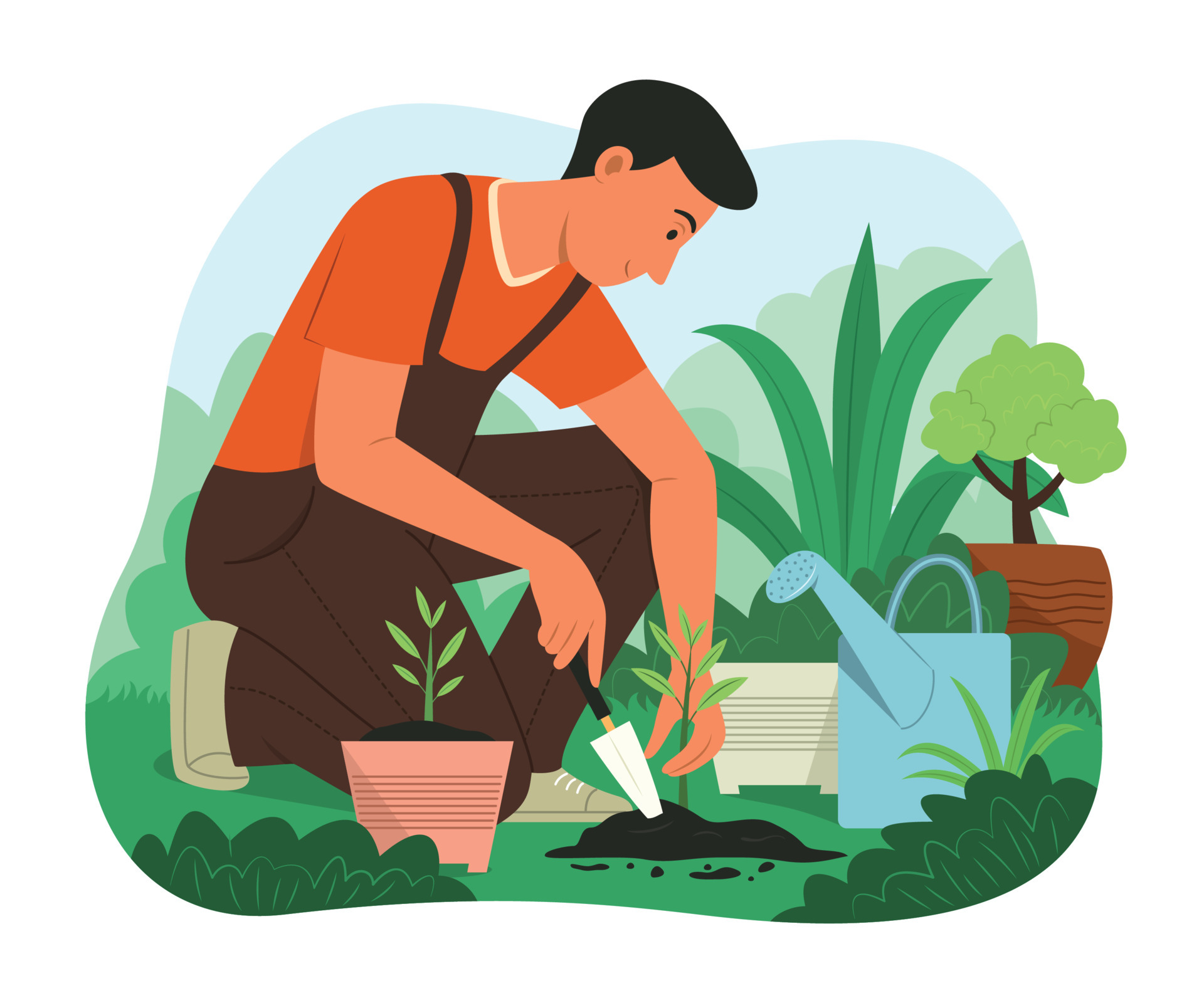 Man Planting a Tree in Garden. 5425571 Vector Art at Vecteezy