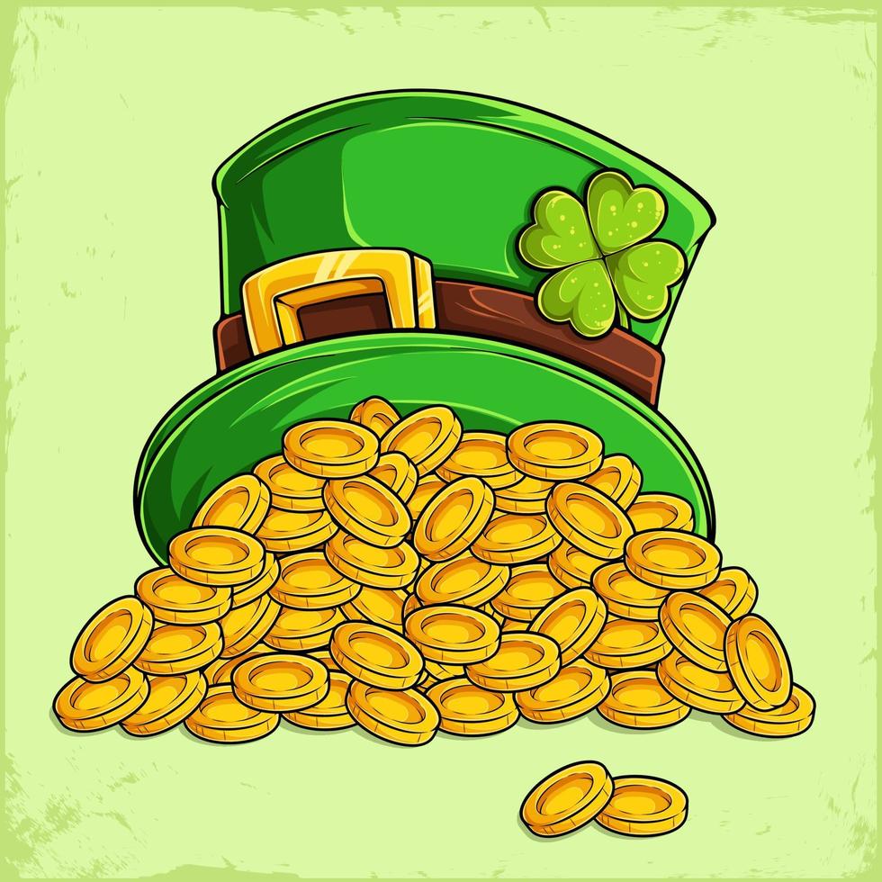 St Patrick's day pile of golden coins and leprechaun hat vector